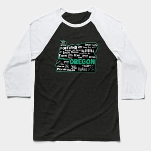 Cute map of Springfield Oregon, Portland, Salem, Eugene, Bend, Ontario, Medford Baseball T-Shirt